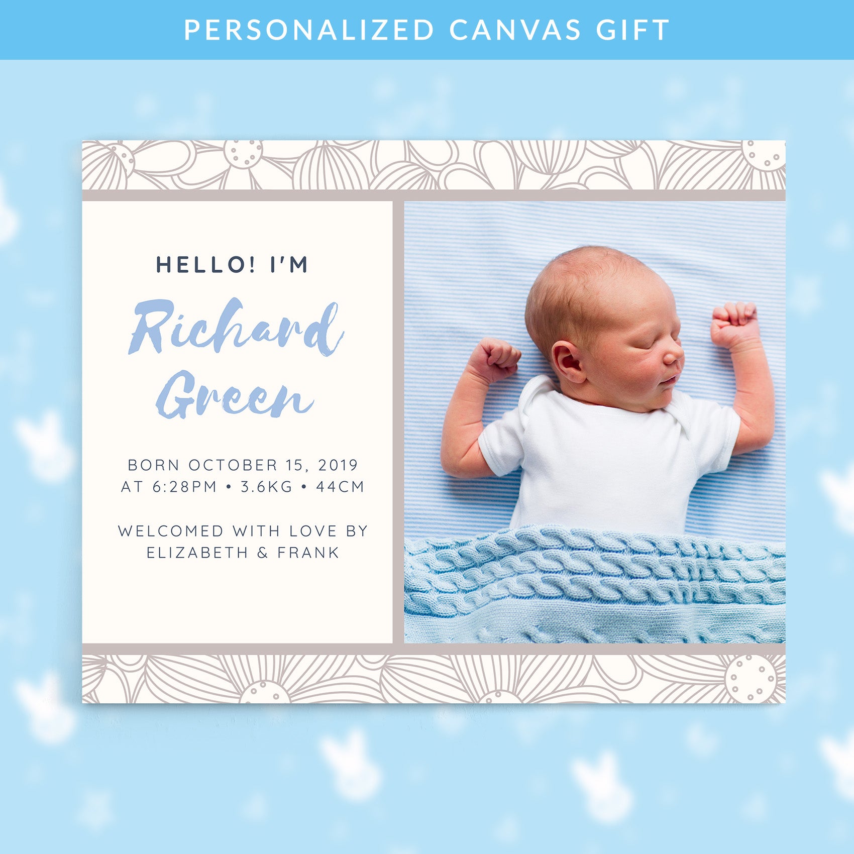 Personalized Baby Canvas Gift - Custom Canvas Art (Landscape)