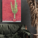 Green cactus and pink wall - Canvas Art